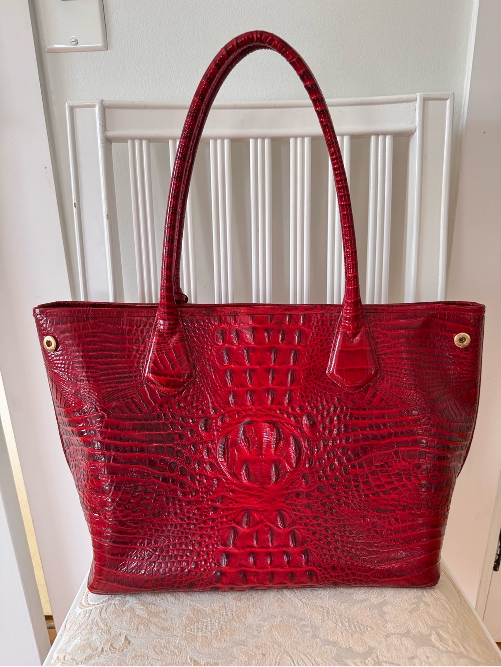 Brahmin Ruby Red Croc-Embossed Leather Tote - Picture 2 of 10